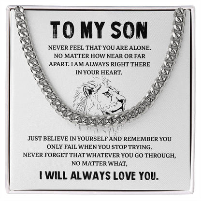 To My Son Cuban Chain Necklace – Inspirational Gift with Lion Card