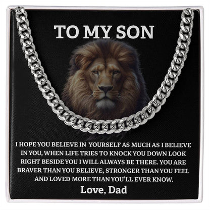 Lion Necklace for Son from Dad – Brave, Strong, Loved Message Card
