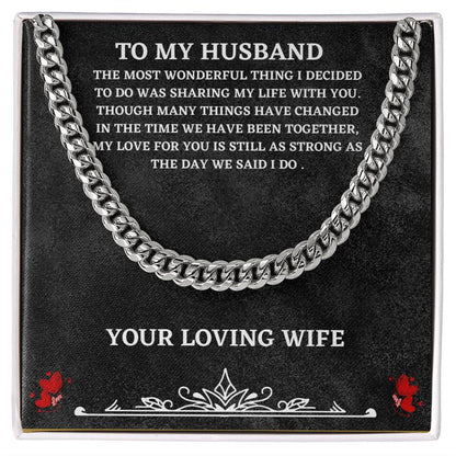Husband Cuban Chain Necklace Gift from Wife – Stainless Steel Chain with Heartfelt Message Card