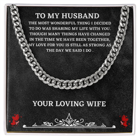 Husband Cuban Chain Necklace Gift from Wife – Stainless Steel Chain with Heartfelt Message Card