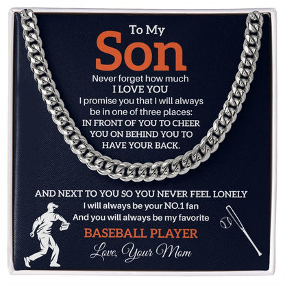 Baseball Necklace Gift for Son from Mom – Proud No.1 Fan Message Card