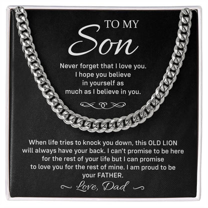 Cuban Chain Necklace Gift for Son from Dad – Old Lion Message Box