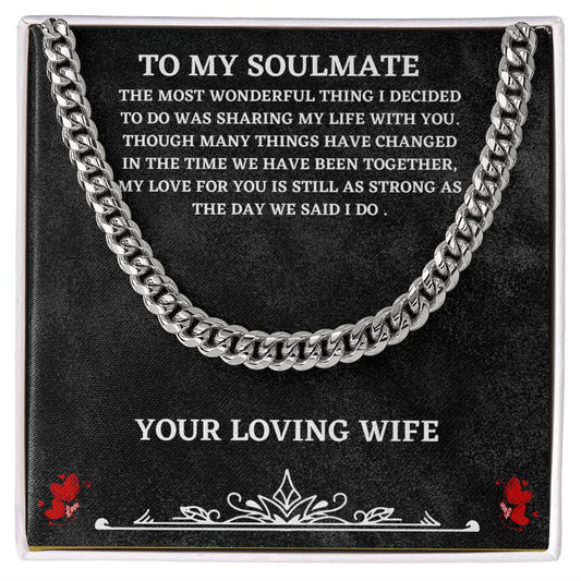 Soulmate Cuban Chain Necklace Gift from Wife – Stainless Steel Chain with Heartfelt Message Card