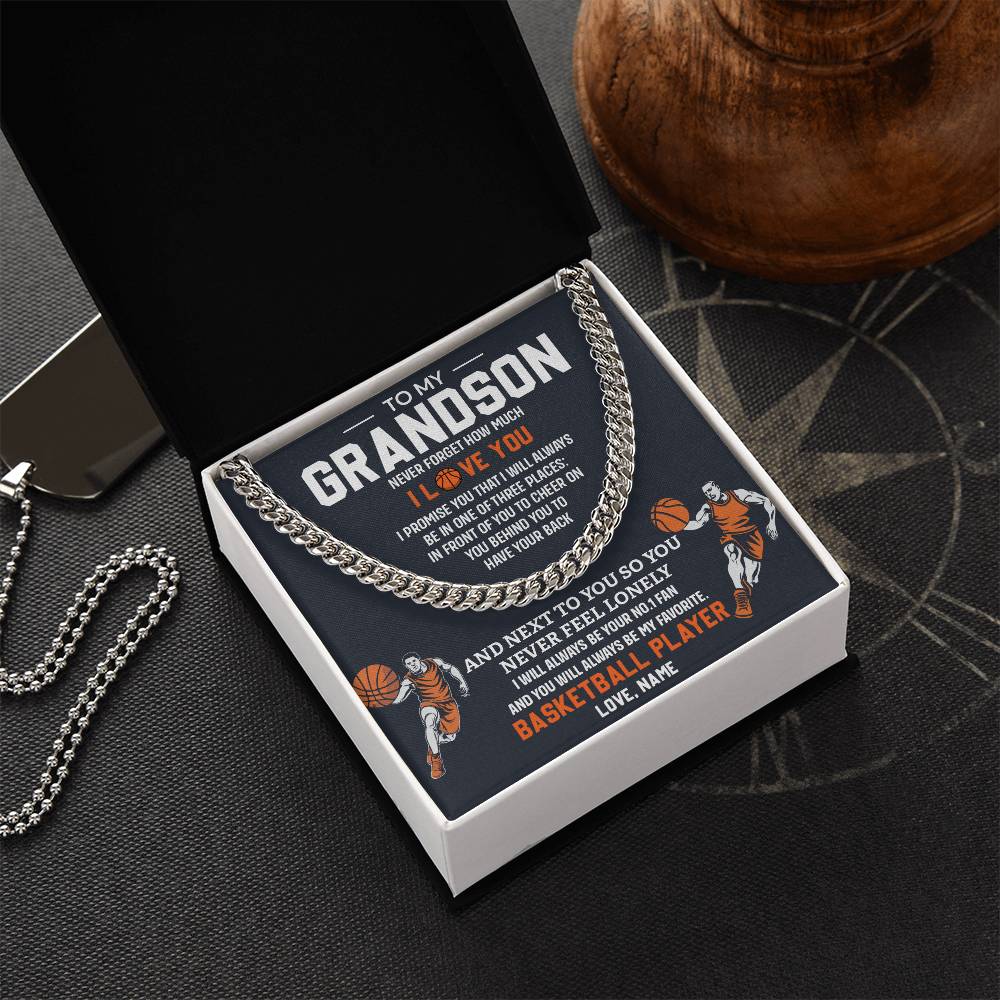 Grandson Basketball Necklace – Message Card Gift