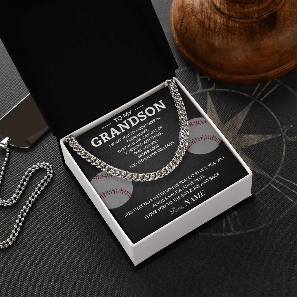 Baseball Necklace Gift for Grandson – Message Card