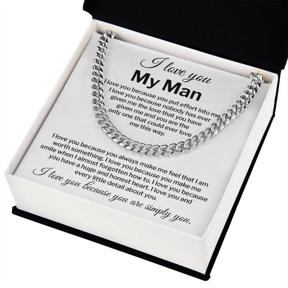 I Love You My Man Necklace Gift Special Romantic Gift Unique Boyfriend Necklace Emotional Love Jewelry Perfect Boyfriend Gift Meaningful Love Necklace Unique Love Gift For Him Valentine's Day Gift Special Gift For Him Sentimental Gift For Boyfriend