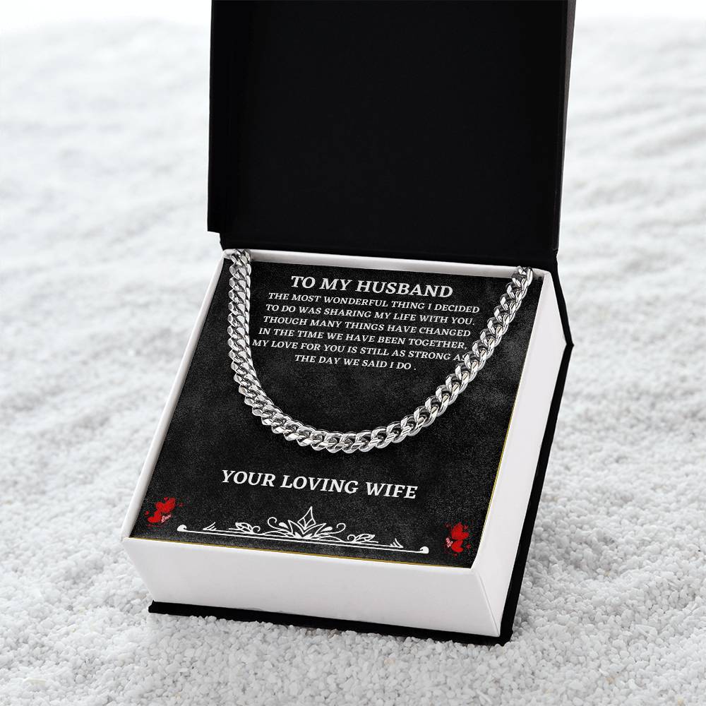 Husband Cuban Chain Necklace Gift from Wife – Stainless Steel Chain with Heartfelt Message Card