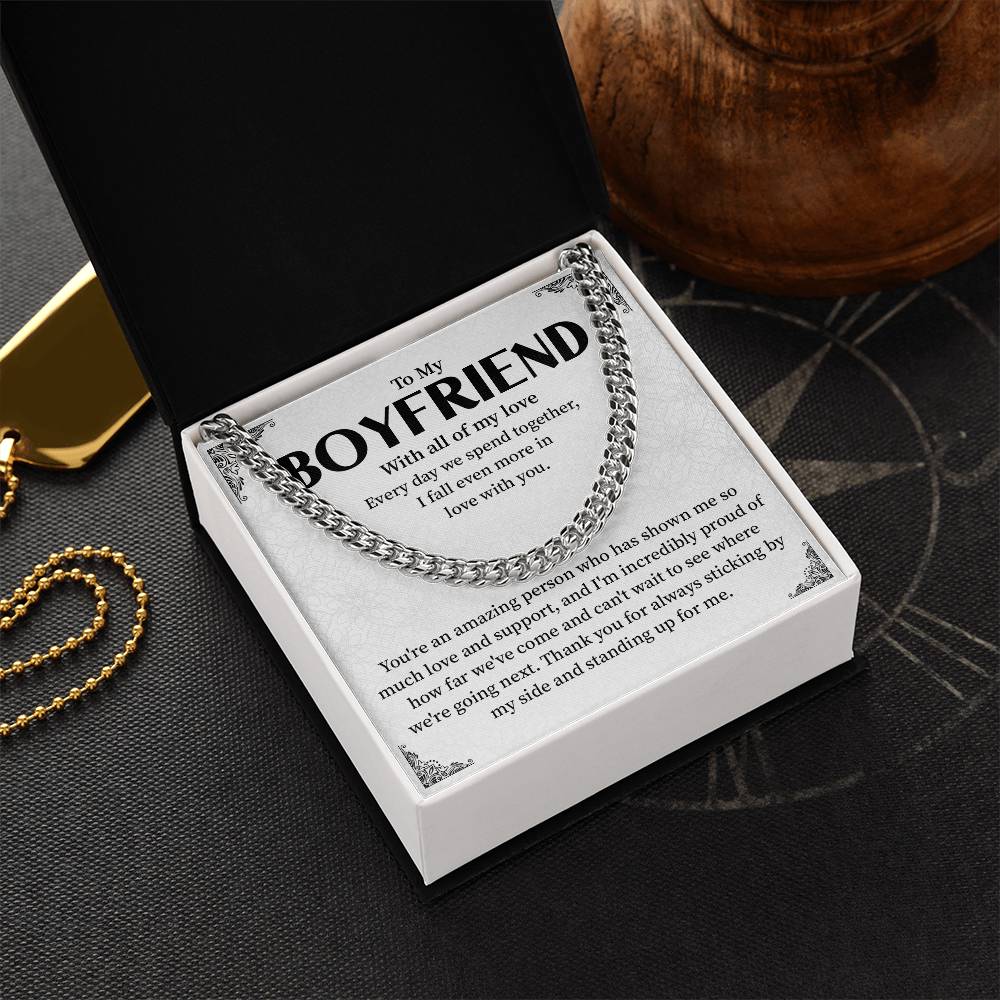 Cuban Chain Necklace Gift for Boyfriend with Message