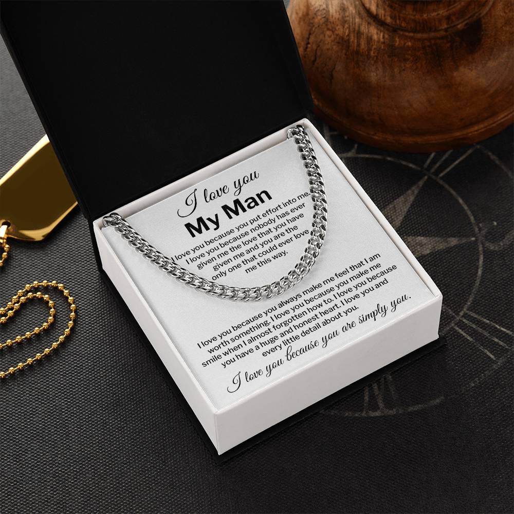 I Love You My Man Necklace Gift Special Romantic Gift Unique Boyfriend Necklace Emotional Love Jewelry Perfect Boyfriend Gift Meaningful Love Necklace Unique Love Gift For Him Valentine's Day Gift Special Gift For Him Sentimental Gift For Boyfriend