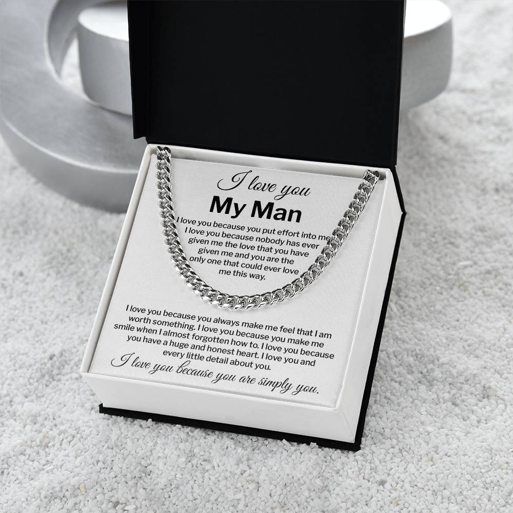I Love You My Man Necklace Gift Special Romantic Gift Unique Boyfriend Necklace Emotional Love Jewelry Perfect Boyfriend Gift Meaningful Love Necklace Unique Love Gift For Him Valentine's Day Gift Special Gift For Him Sentimental Gift For Boyfriend