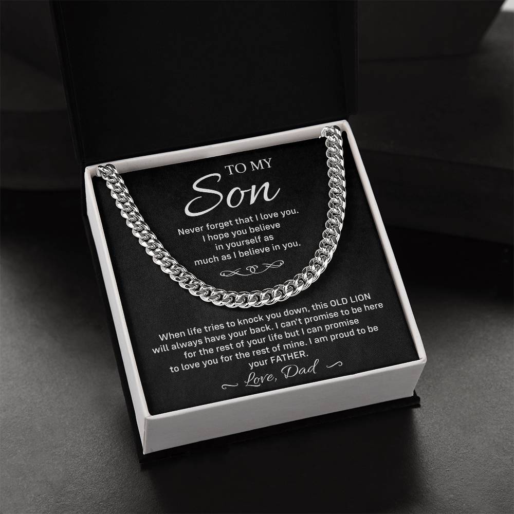 Cuban Chain Necklace Gift for Son from Dad – Old Lion Message Box