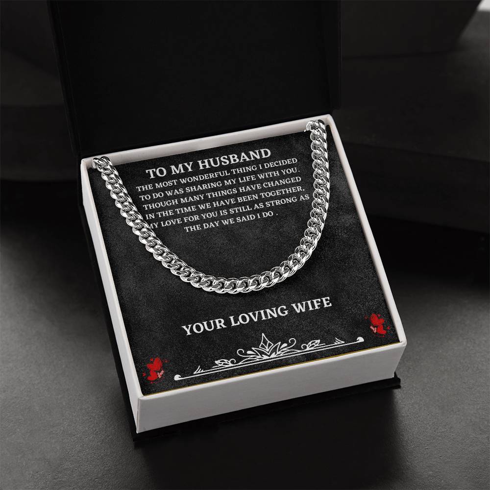 Husband Cuban Chain Necklace Gift from Wife – Stainless Steel Chain with Heartfelt Message Card