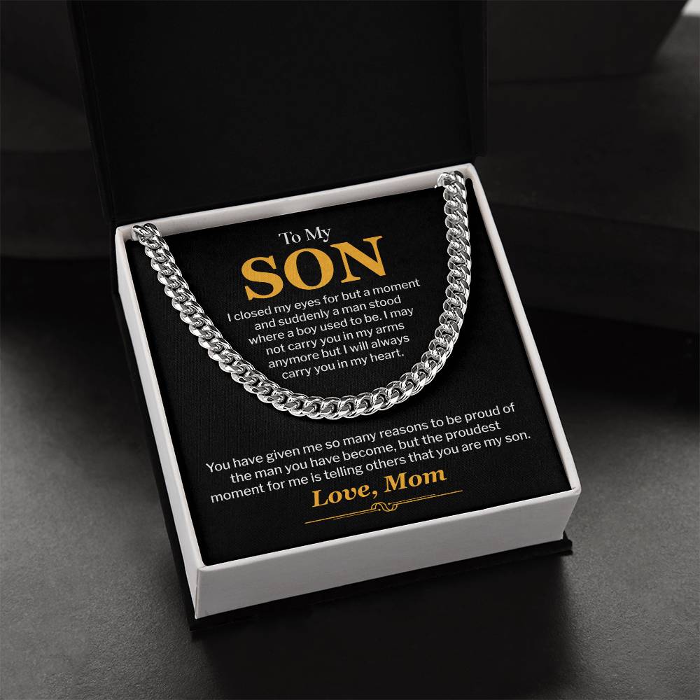 Cuban Chain Gift for Son from Mom with Message Card