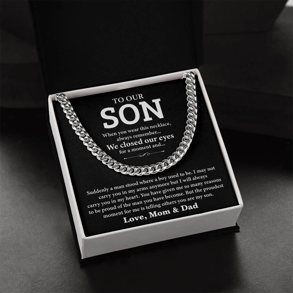 Son Necklace Gift from Parents – Mom and Dad Message Card Included