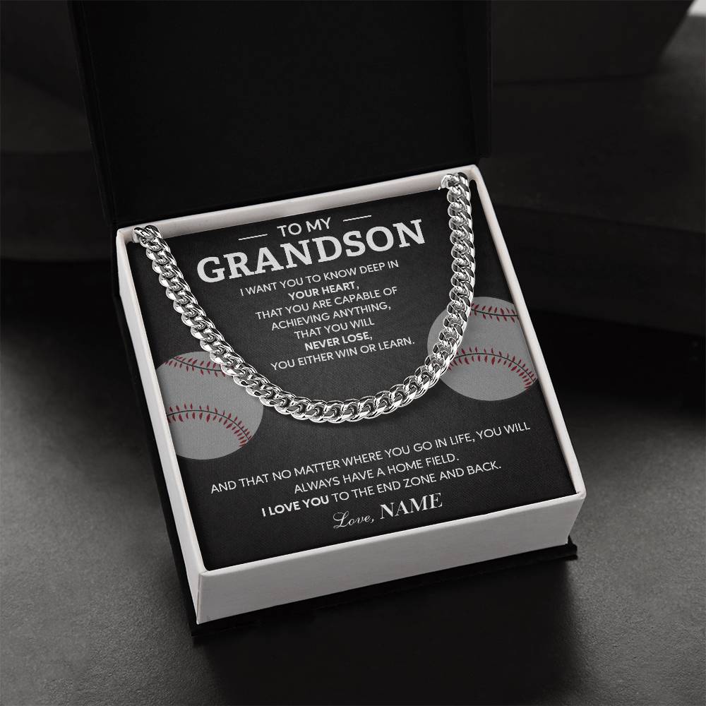 Baseball Necklace Gift for Grandson – Message Card