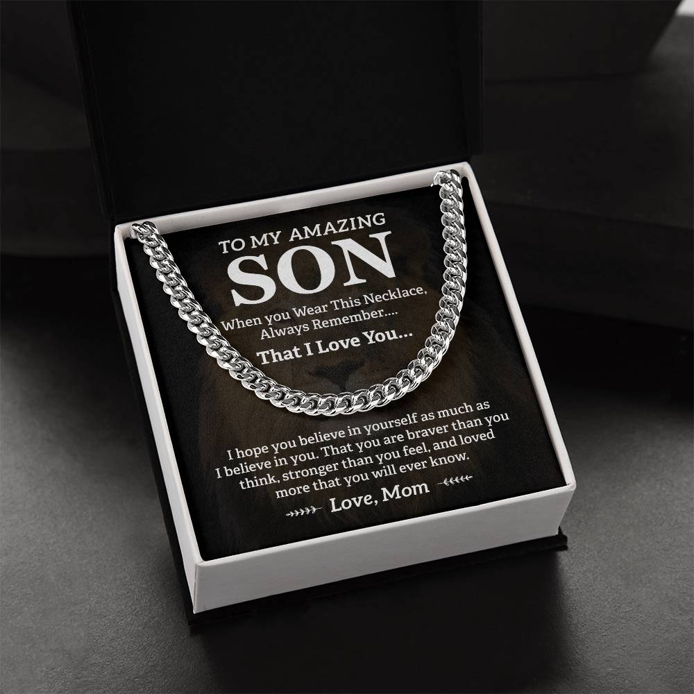 Cuban Link Necklace Gift for Son from Mom – Always Remember I Love You