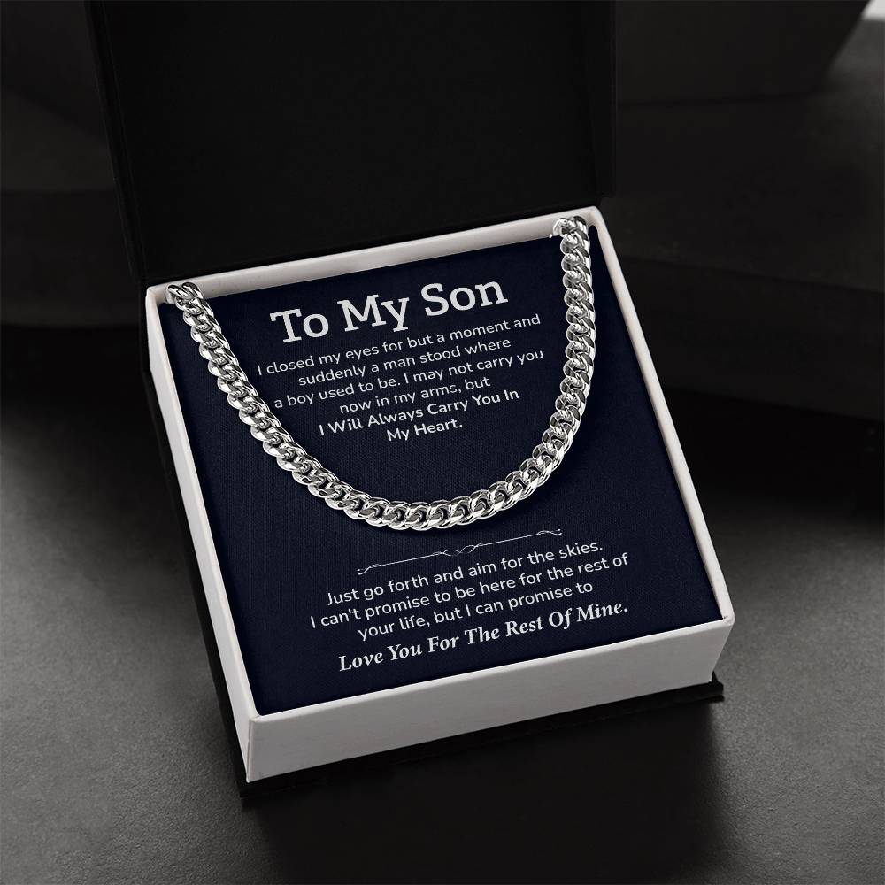 To My Son Cuban Chain Necklace – Emotional Gift with Message Card