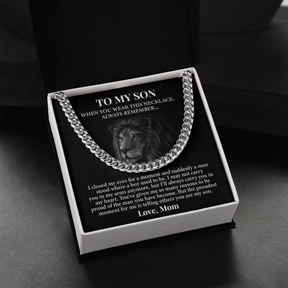Cuban Chain Gift for Son from Mom – Proud Mother Lion Message Box
