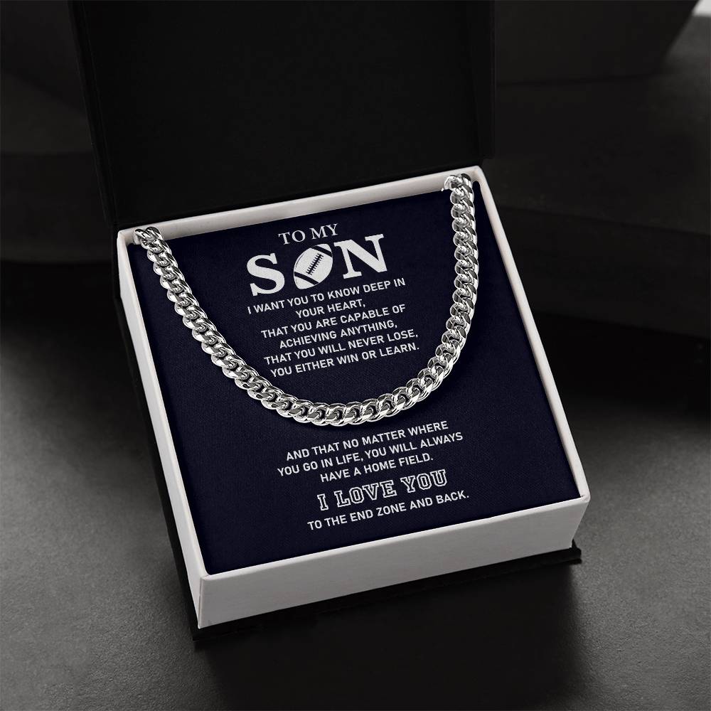 Football Chain Necklace Gift for Son with Inspirational Message Card