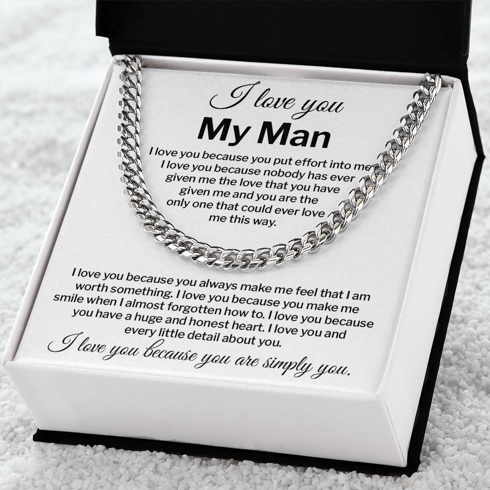 I Love You My Man Necklace Gift Special Romantic Gift Unique Boyfriend Necklace Emotional Love Jewelry Perfect Boyfriend Gift Meaningful Love Necklace Unique Love Gift For Him Valentine's Day Gift Special Gift For Him Sentimental Gift For Boyfriend
