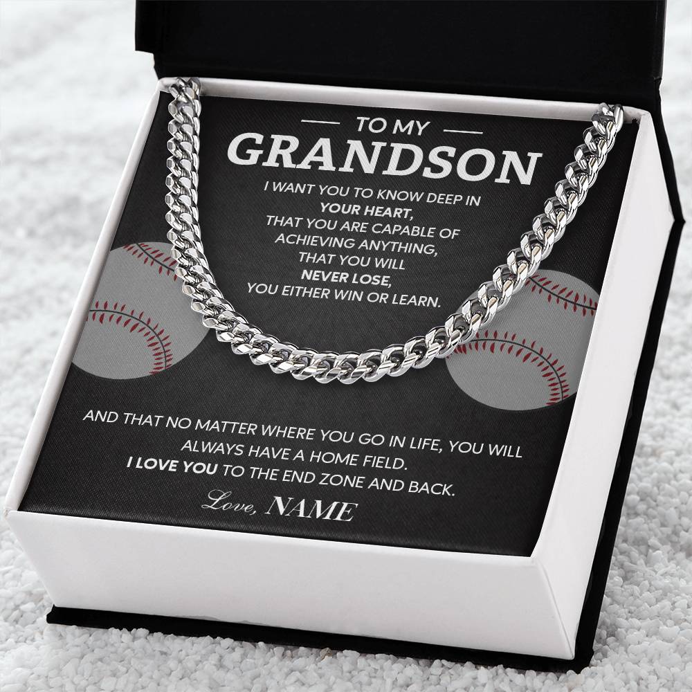 Baseball Necklace Gift for Grandson – Message Card