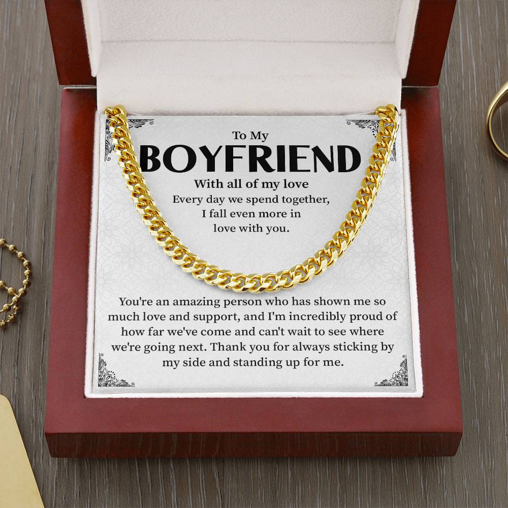 Cuban Chain Necklace Gift for Boyfriend with Message