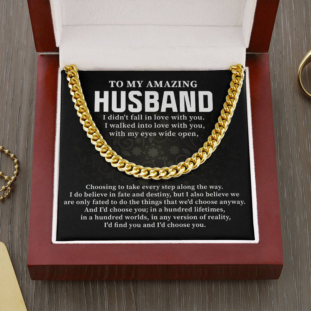 To My Amazing Husband Cuban Link Chain Romantic Gift for Husband, Meaningful Jewelry for Him, Anniversary Gift from Wife