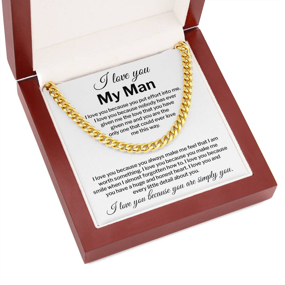 I Love You My Man Necklace Gift Special Romantic Gift Unique Boyfriend Necklace Emotional Love Jewelry Perfect Boyfriend Gift Meaningful Love Necklace Unique Love Gift For Him Valentine's Day Gift Special Gift For Him Sentimental Gift For Boyfriend