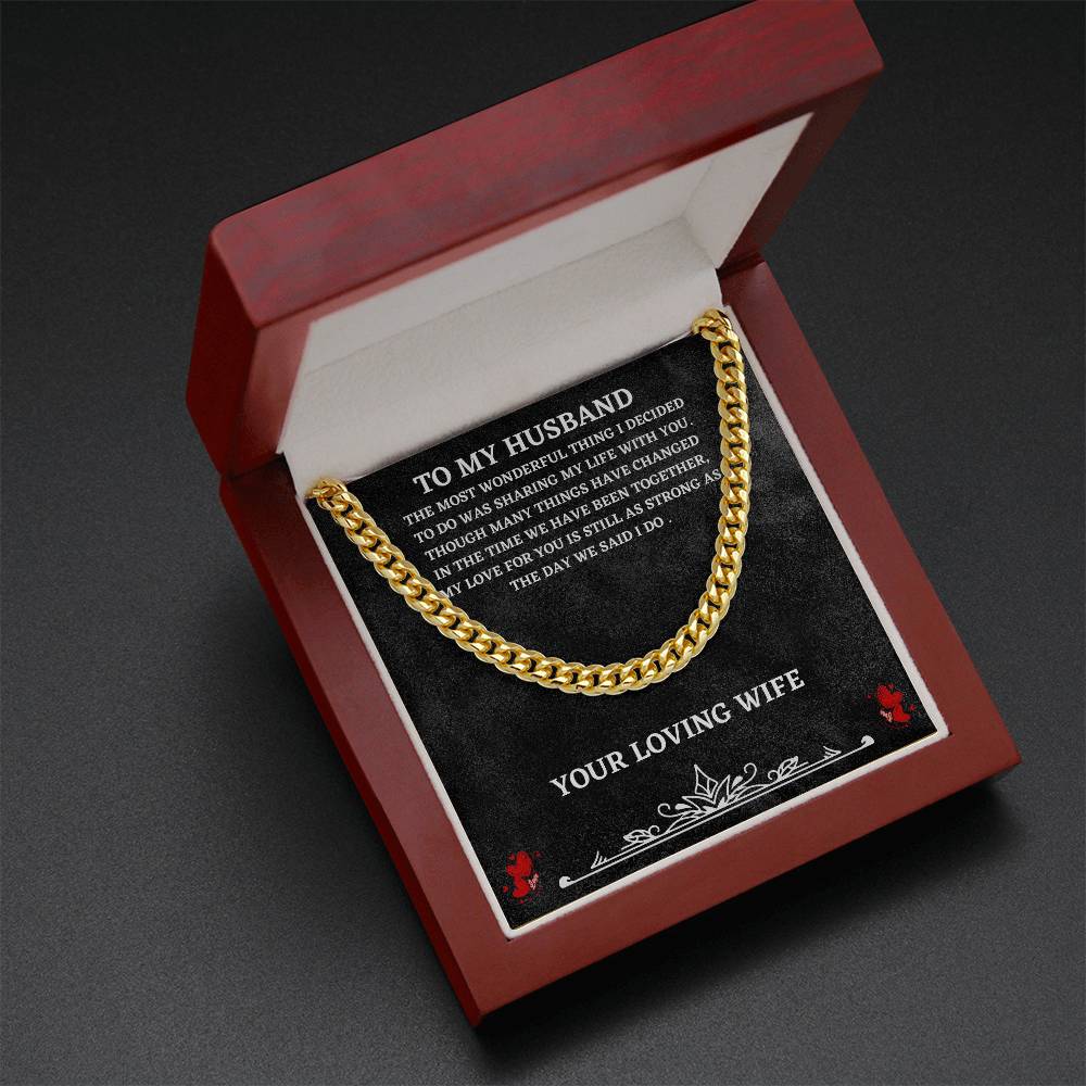 Husband Cuban Chain Necklace Gift from Wife – Stainless Steel Chain with Heartfelt Message Card