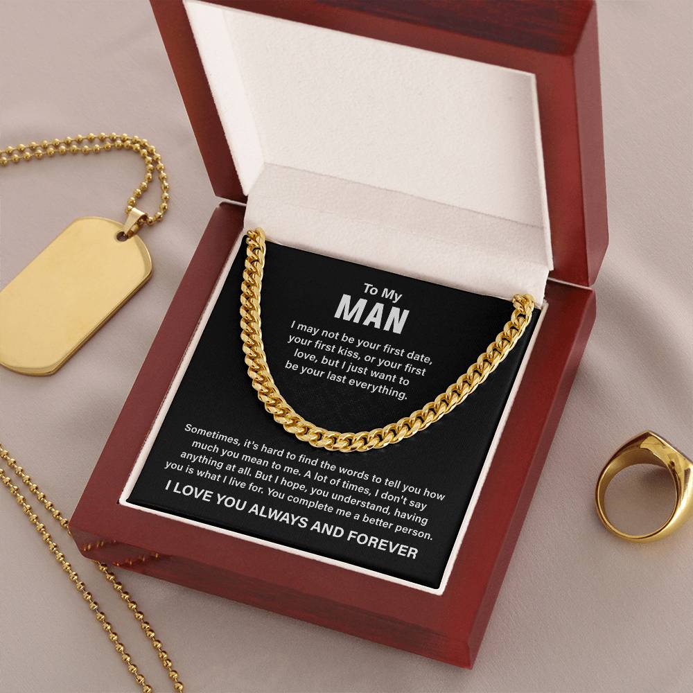 Cuban Chain Necklace Gift for Man with Love Message Card