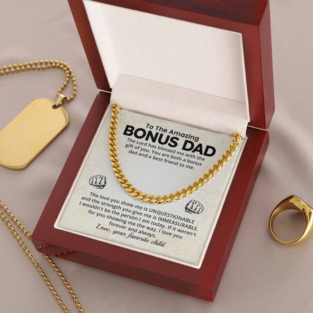 Bonus Dad Cuban Chain Necklace Gift With Loving Message