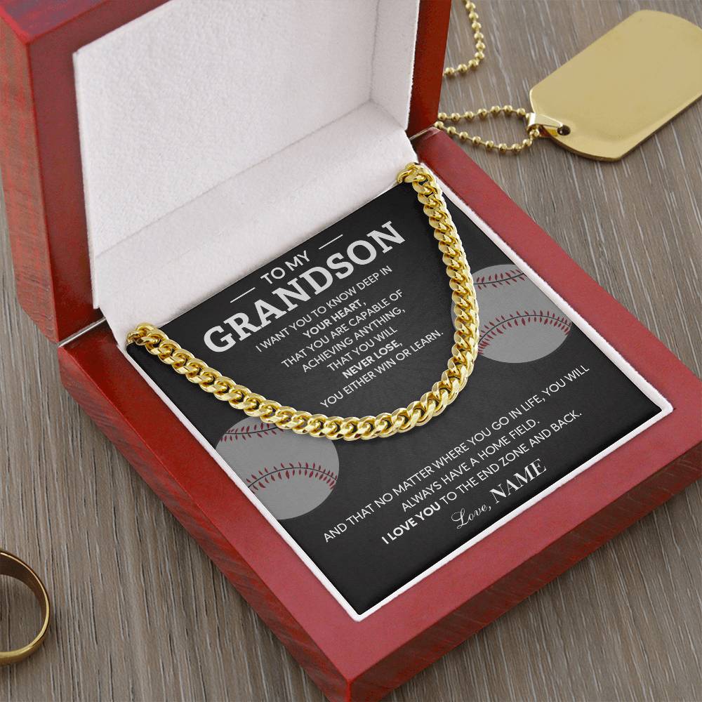 Baseball Necklace Gift for Grandson – Message Card