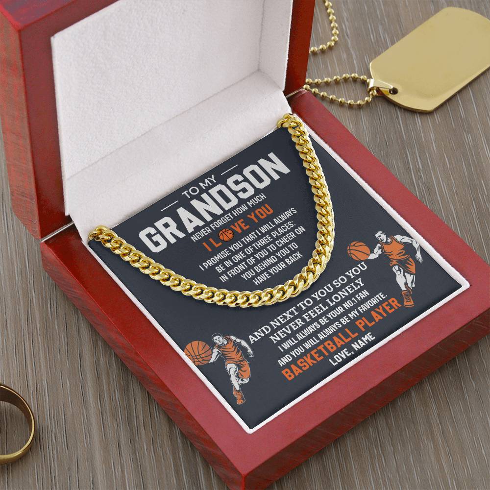 Grandson Basketball Necklace – Message Card Gift
