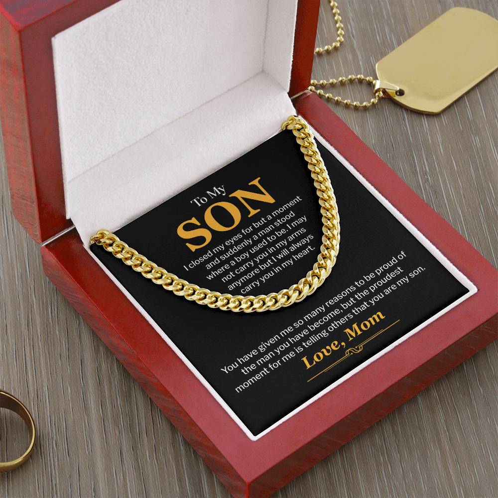 Cuban Chain Gift for Son from Mom with Message Card