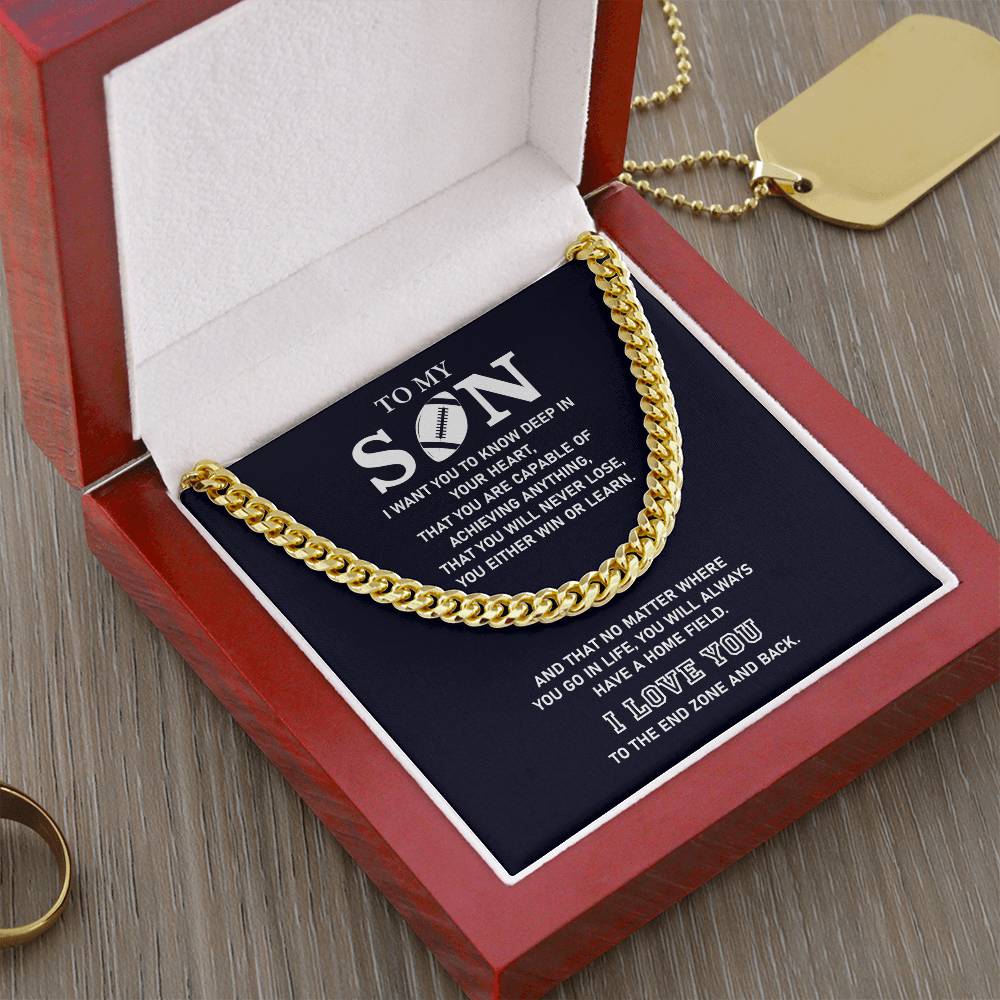 Football Chain Necklace Gift for Son with Inspirational Message Card