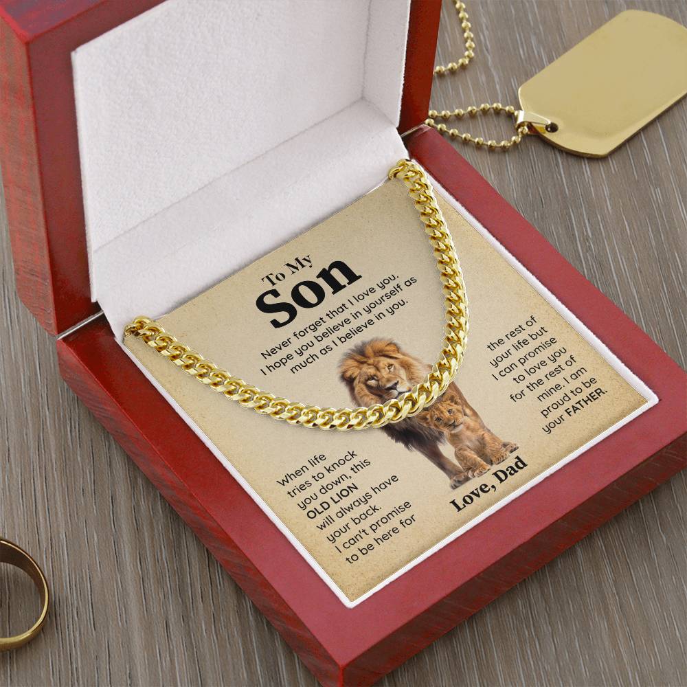 Dad to Son Lion Cuban Chain – Father to Son Gift with Message Card