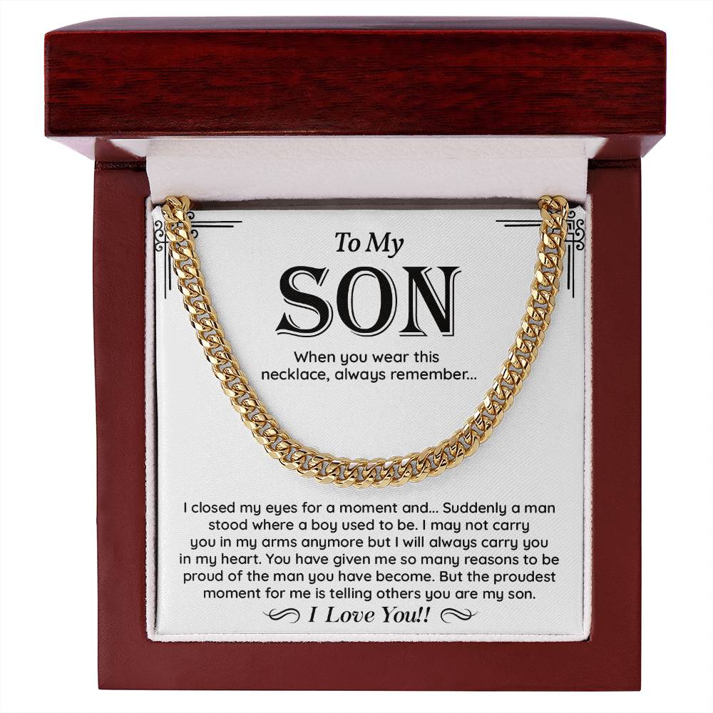 Cuban Link Necklace Gift for Son from Mom – Proud of the Man You Are