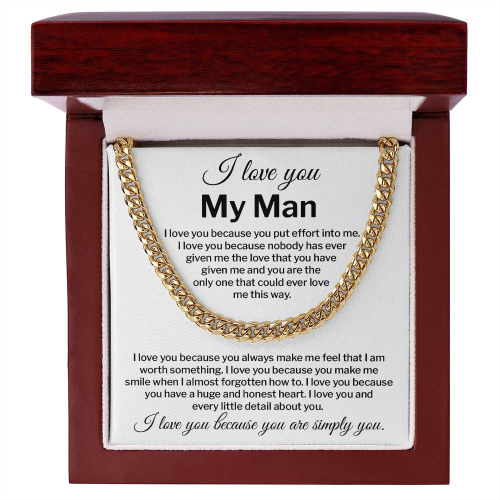 I Love You My Man Necklace Gift Special Romantic Gift Unique Boyfriend Necklace Emotional Love Jewelry Perfect Boyfriend Gift Meaningful Love Necklace Unique Love Gift For Him Valentine's Day Gift Special Gift For Him Sentimental Gift For Boyfriend