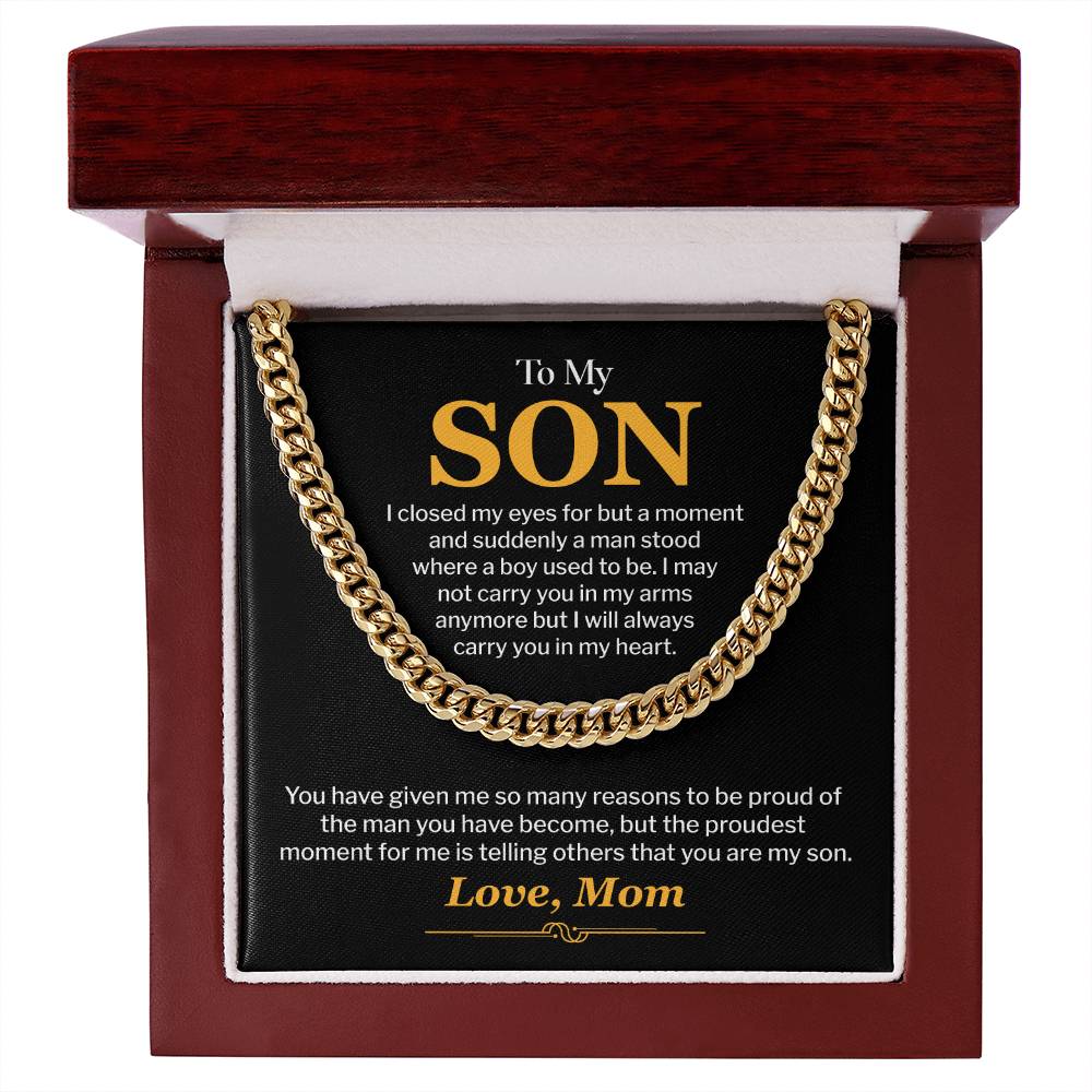 Cuban Chain Gift for Son from Mom with Message Card