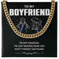 To My Boyfriend Necklace – Funny Gift with Message Card