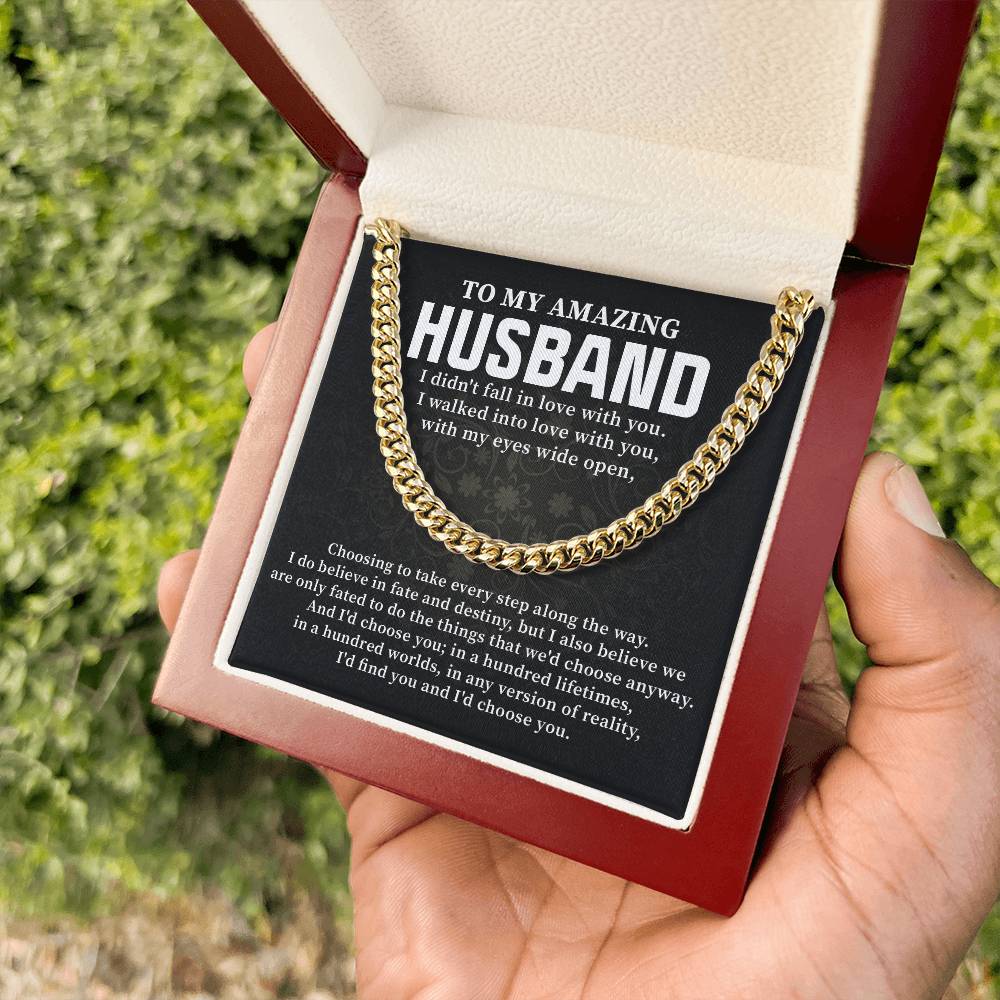To My Amazing Husband Cuban Link Chain Romantic Gift for Husband, Meaningful Jewelry for Him, Anniversary Gift from Wife