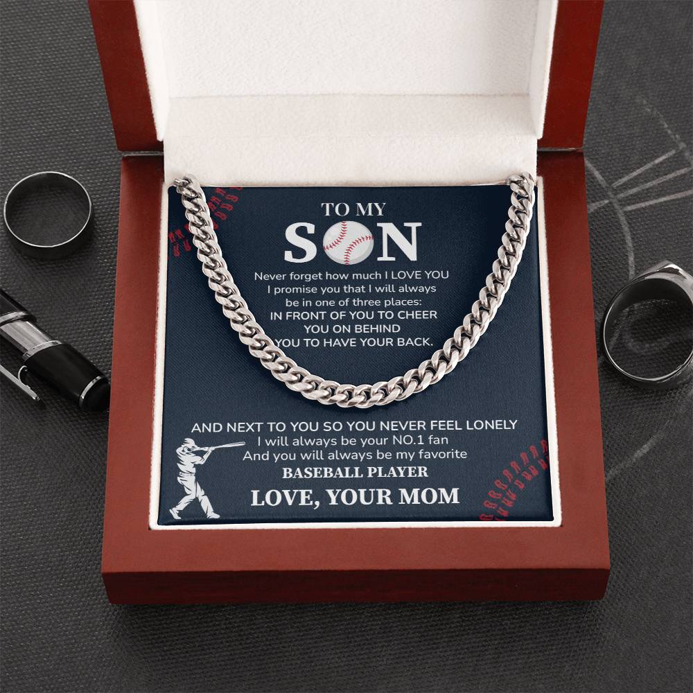 Baseball Necklace Gift for Son from Mom – Sports Message Card