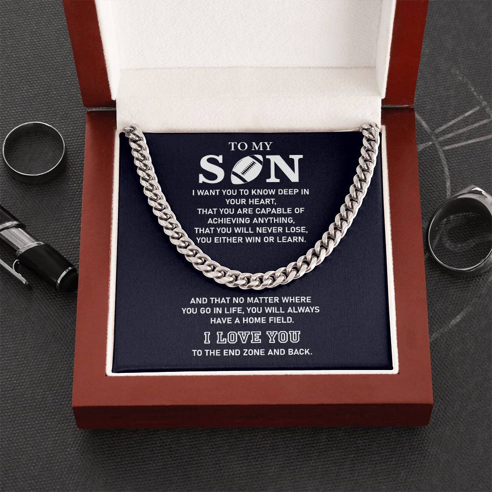 Football Chain Necklace Gift for Son with Inspirational Message Card