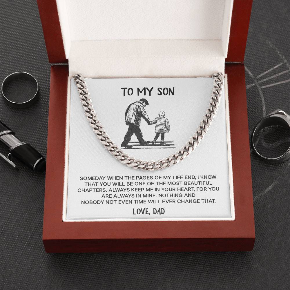 Dad to Son Cuban Chain Necklace – Forever in My Heart Message Card