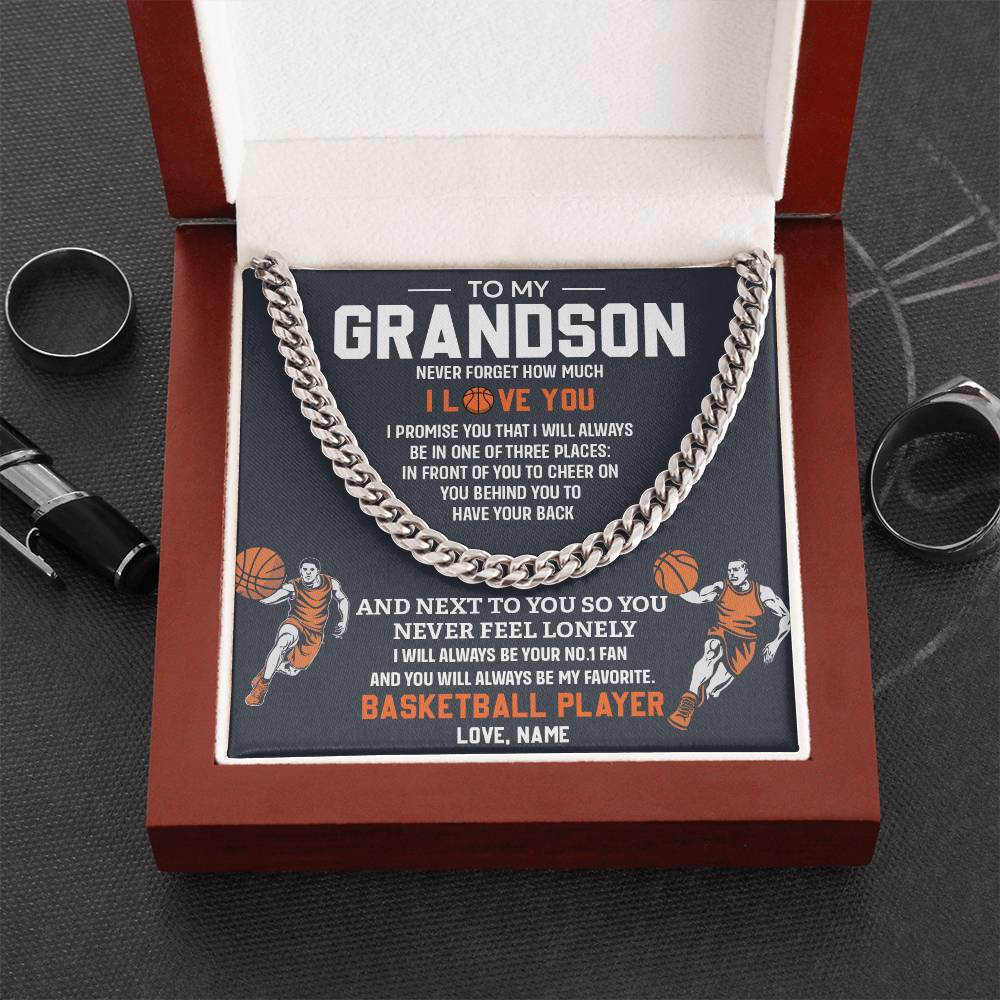 Grandson Basketball Necklace – Message Card Gift