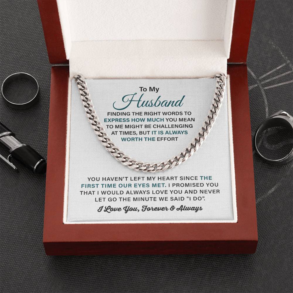 To My Husband Cuban Link Chain, Romantic Gift for Husband, Anniversary Gift from Wife, Meaningful Jewelry for Him