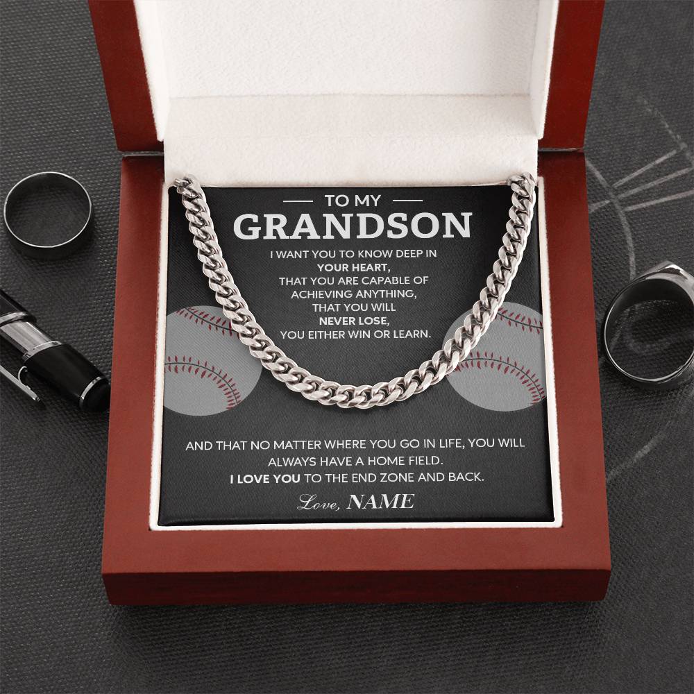 Baseball Necklace Gift for Grandson – Message Card
