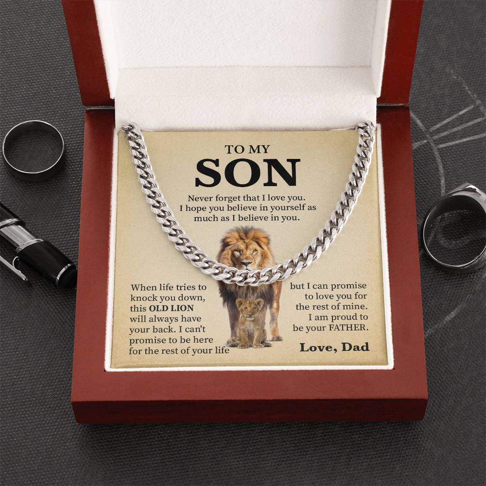 Lion Necklace Gift for Son from Dad – Proud Father Message Card