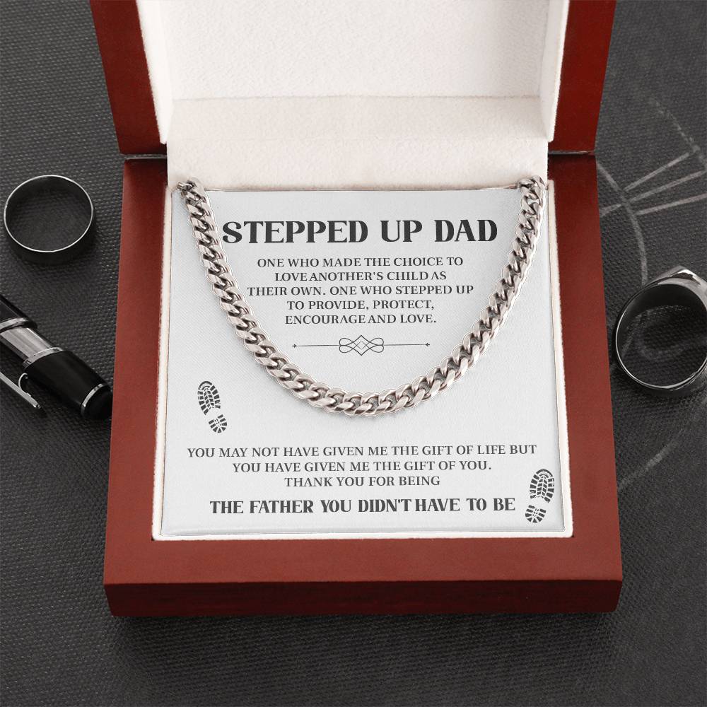 Cuban Chain Necklace Gift for Stepped Up Dad – Heartfelt Message Card