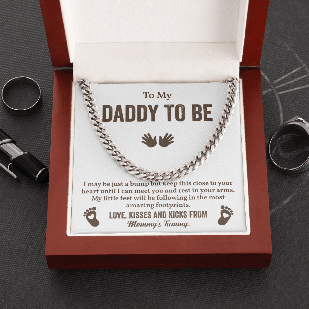Daddy to Be Cuban Chain Gift From Baby Bump with Message Card